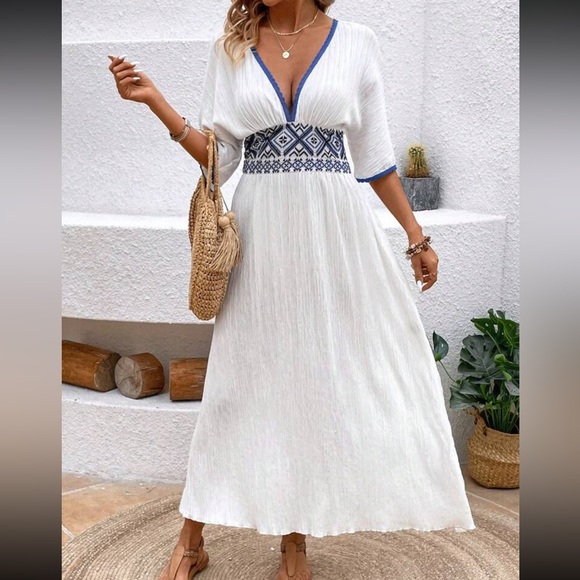 Boho Cotton pattern printed maxi dress with side slit ,,, L
